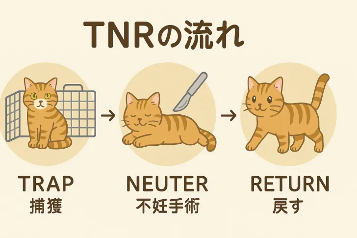 TNRの流れは「捕獲 → 不妊手術 → 元の場所へ戻す」
