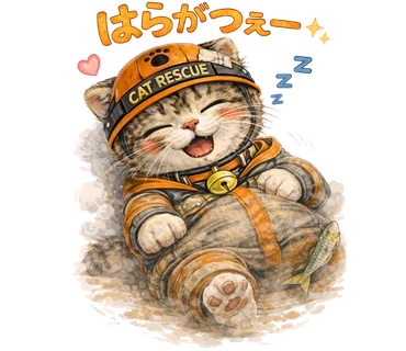 LINEスタンプ【久慈弁ねこレスキュー】の久慈の方言「はらがつぇ～」