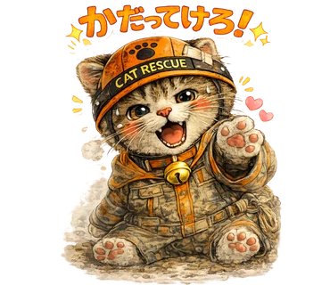 LINEスタンプ【久慈弁ねこレスキュー】の久慈の方言「かだってけろ！」