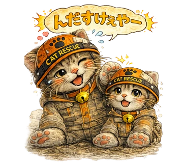 LINEスタンプ【久慈弁ねこレスキュー】の久慈の方言「んだすけぇや～」